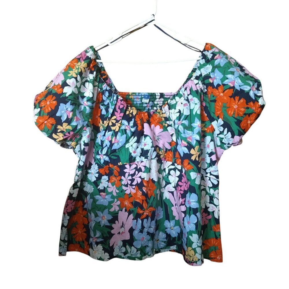 Old Navy Women's 3X Short Puff Sleeve Floral Smocked Cottagecore Boho Blouse Top